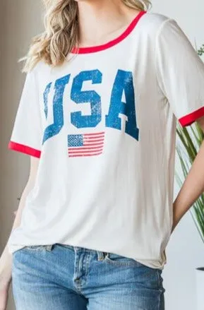 USA Contrast Trim Short Sleeve T-Shirt - Online Exclusive