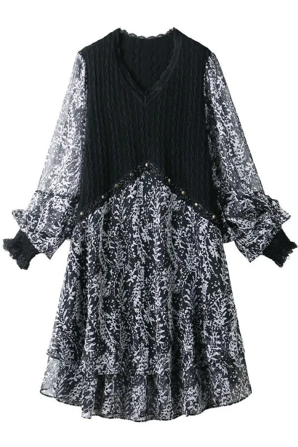 V Nack Lace Hem Blouse