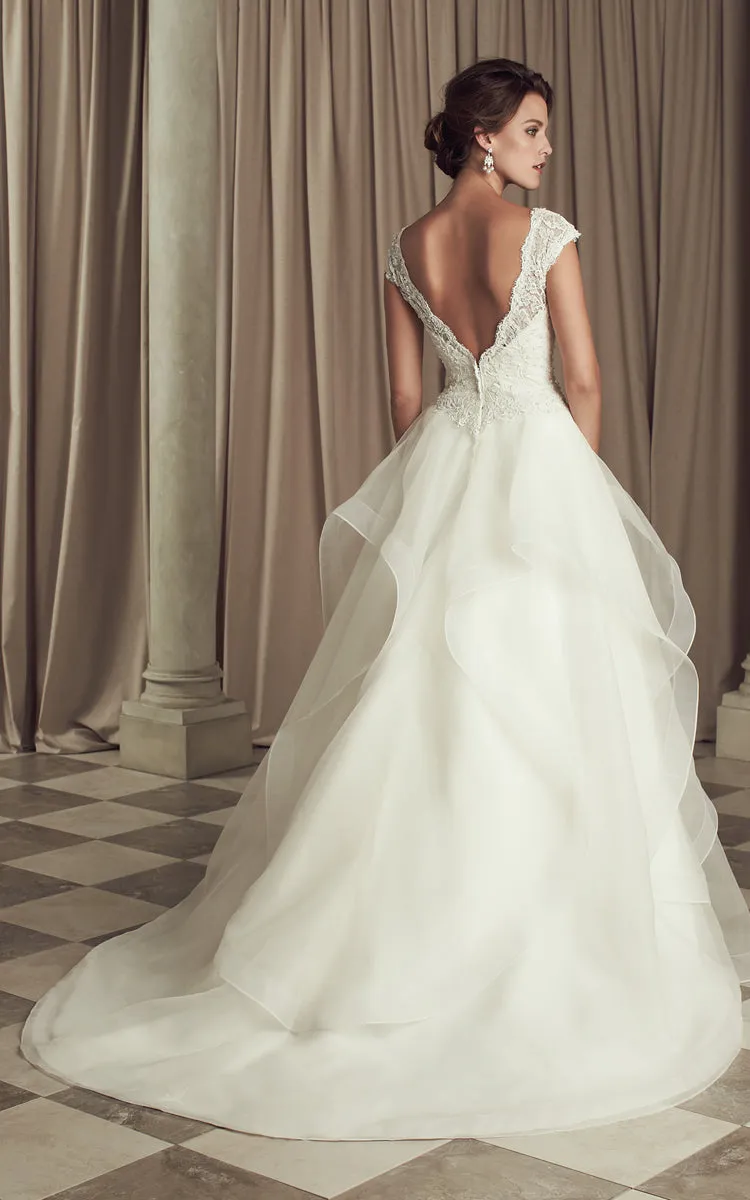 V-Neck Dress With Ruffle And Lace Bodice-704793