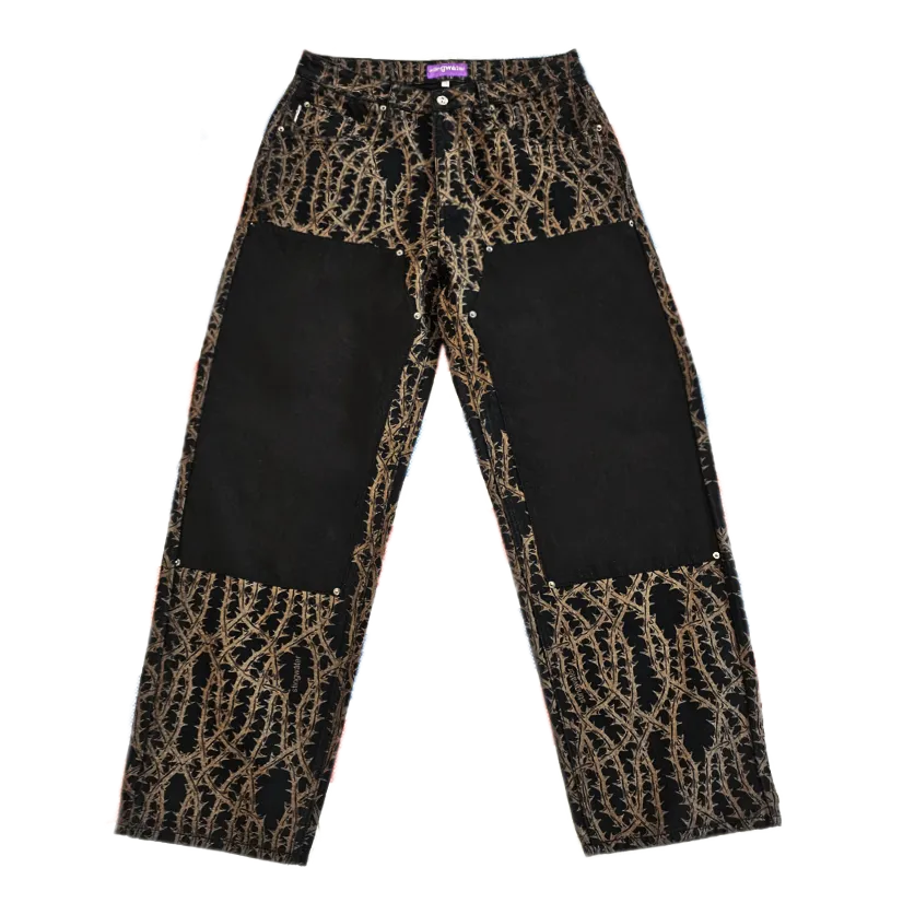Vegan Suede Double Knee Canvas Pant Thorn Black
