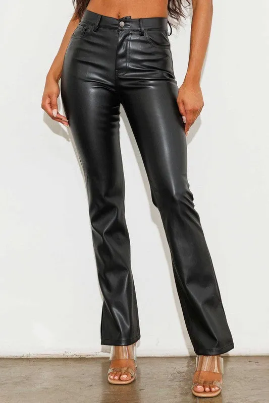 Vibrant M.i.U Vegan Leather Side Slit Bootcut