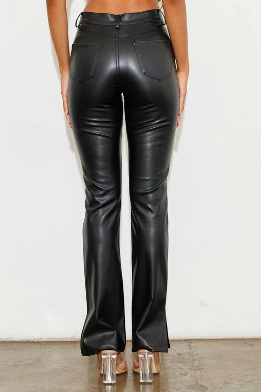 Vibrant M.i.U Vegan Leather Side Slit Bootcut