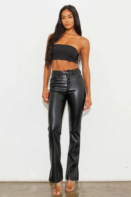 Vibrant M.i.U Vegan Leather Side Slit Bootcut