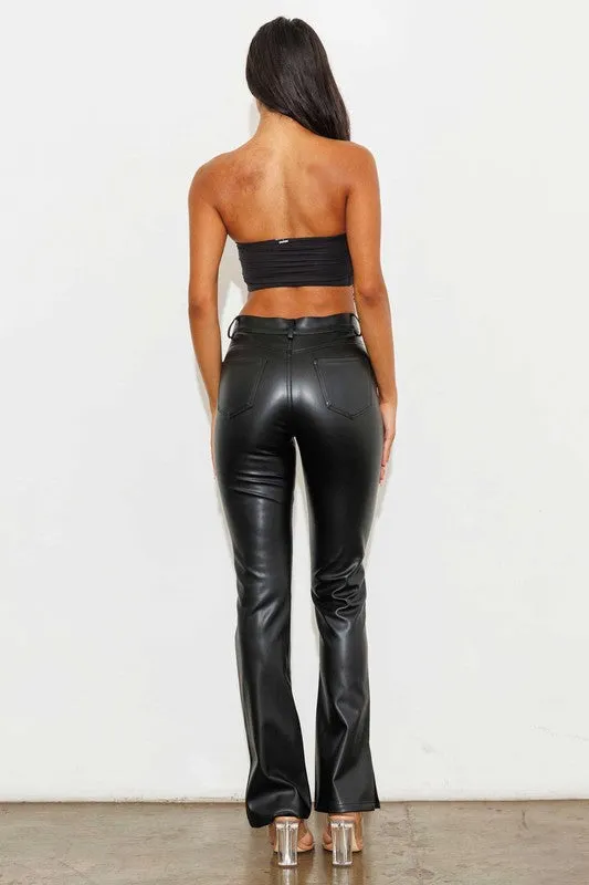 Vibrant M.i.U Vegan Leather Side Slit Bootcut