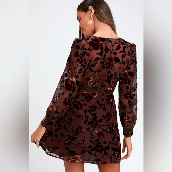 Vivian Plum Purple Burnout Velvet Floral Print Skater Dress by ASTR the label