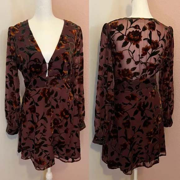 Vivian Plum Purple Burnout Velvet Floral Print Skater Dress by ASTR the label