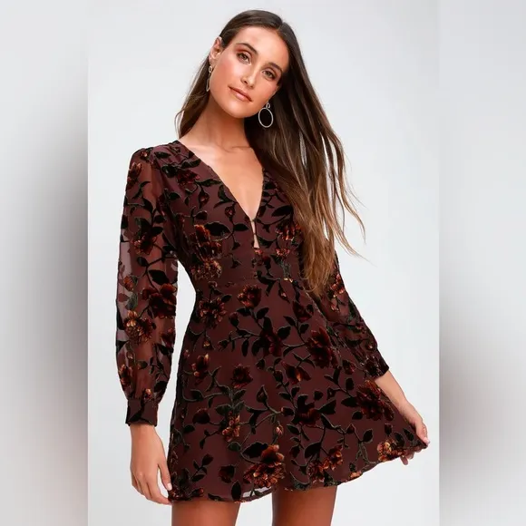 Vivian Plum Purple Burnout Velvet Floral Print Skater Dress by ASTR the label
