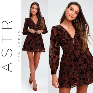 Vivian Plum Purple Burnout Velvet Floral Print Skater Dress by ASTR the label