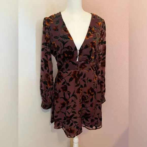 Vivian Plum Purple Burnout Velvet Floral Print Skater Dress by ASTR the label