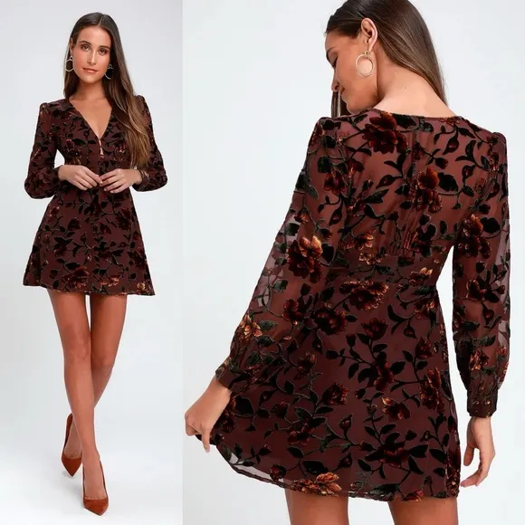 Vivian Plum Purple Burnout Velvet Floral Print Skater Dress by ASTR the label