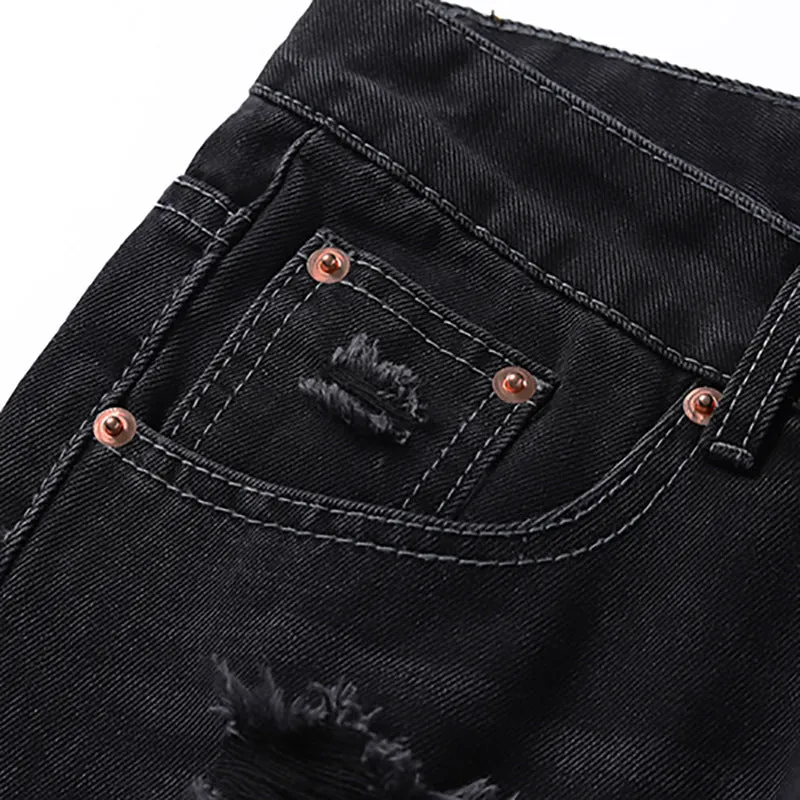 Washing Hole Denim Bootcut Trousers Men