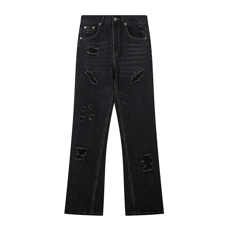 Washing Hole Denim Bootcut Trousers Men