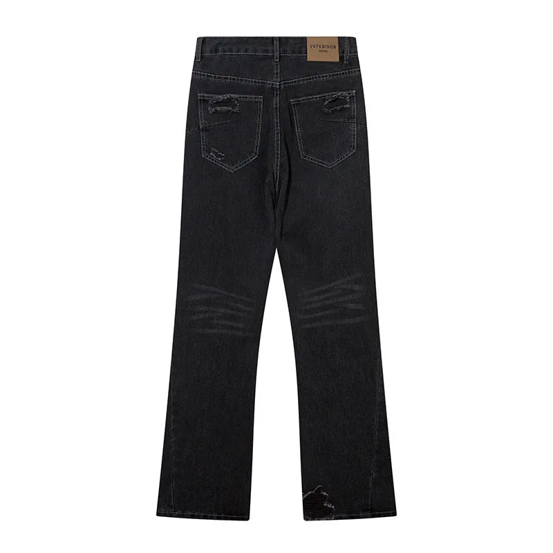 Washing Hole Denim Bootcut Trousers Men