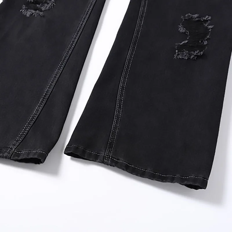 Washing Hole Denim Bootcut Trousers Men