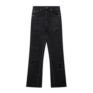 Washing Hole Denim Bootcut Trousers Men