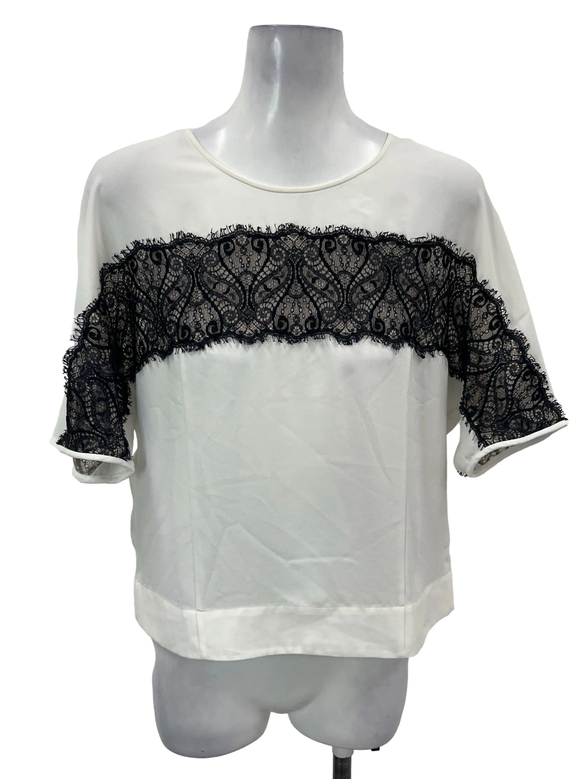 White Lace Trim Shift Top