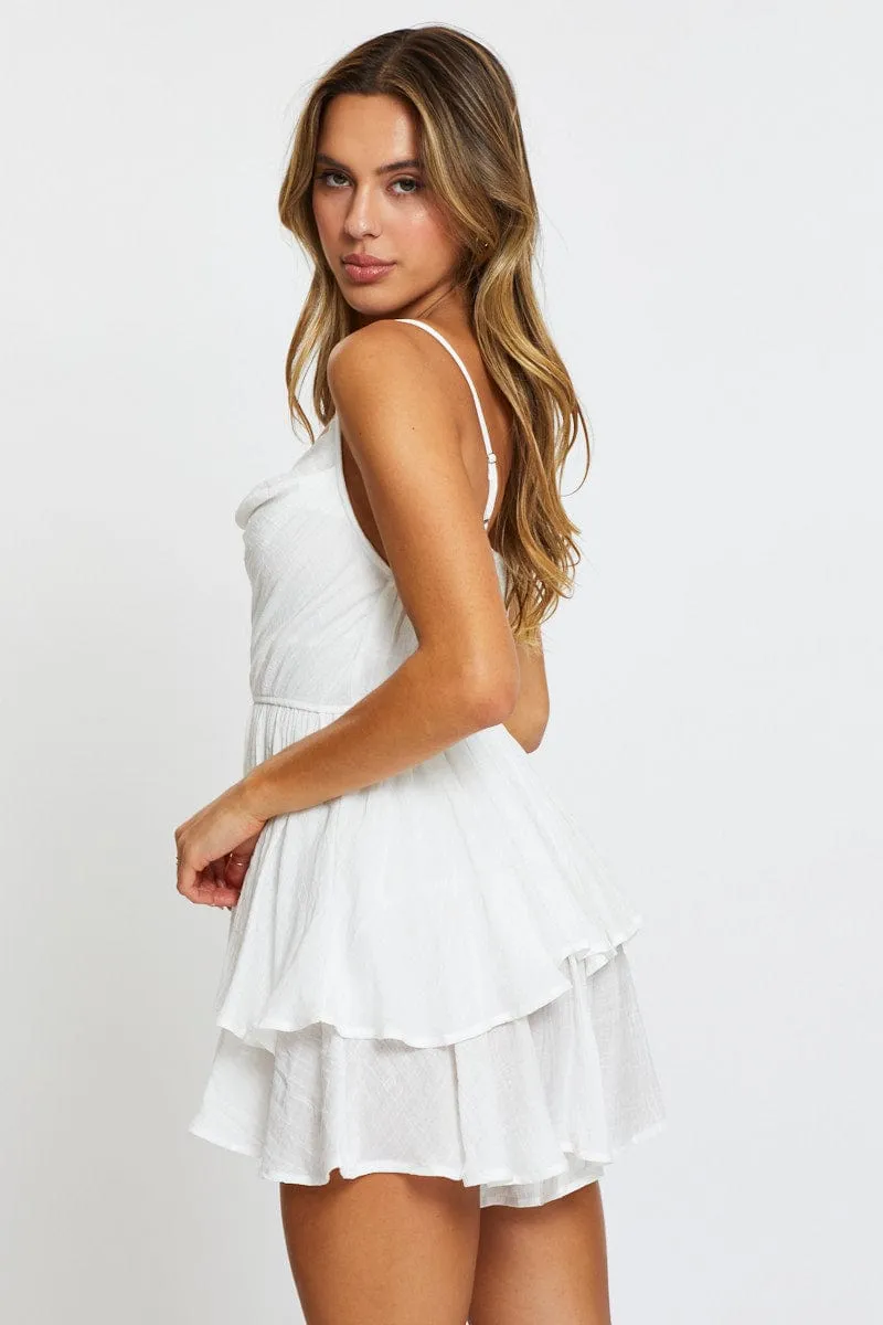White Playsuit Cowl Neck