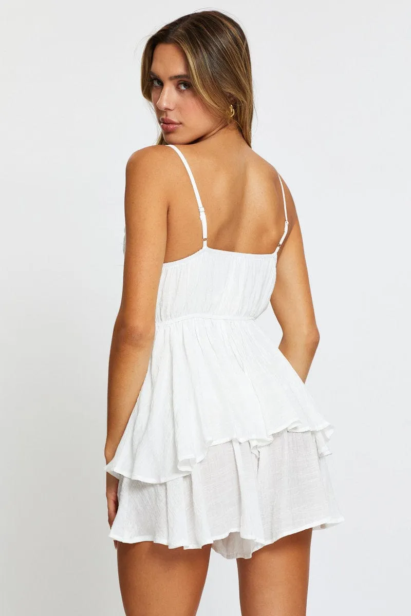 White Playsuit Cowl Neck