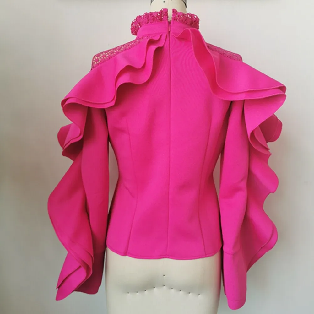 Women Blouse Tops Slim Autumn Street Beat Shirts Blousa African Ruffle Sleeve Party Club Office Lady Fashion Falbala Pullover