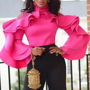Women Blouse Tops Slim Autumn Street Beat Shirts Blousa African Ruffle Sleeve Party Club Office Lady Fashion Falbala Pullover