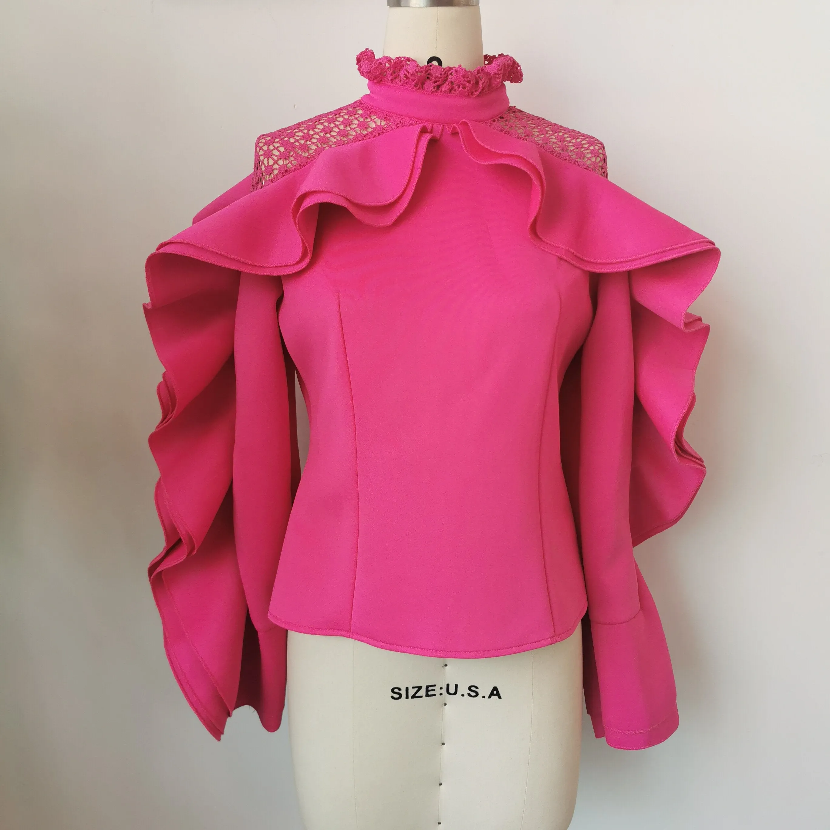 Women Blouse Tops Slim Autumn Street Beat Shirts Blousa African Ruffle Sleeve Party Club Office Lady Fashion Falbala Pullover