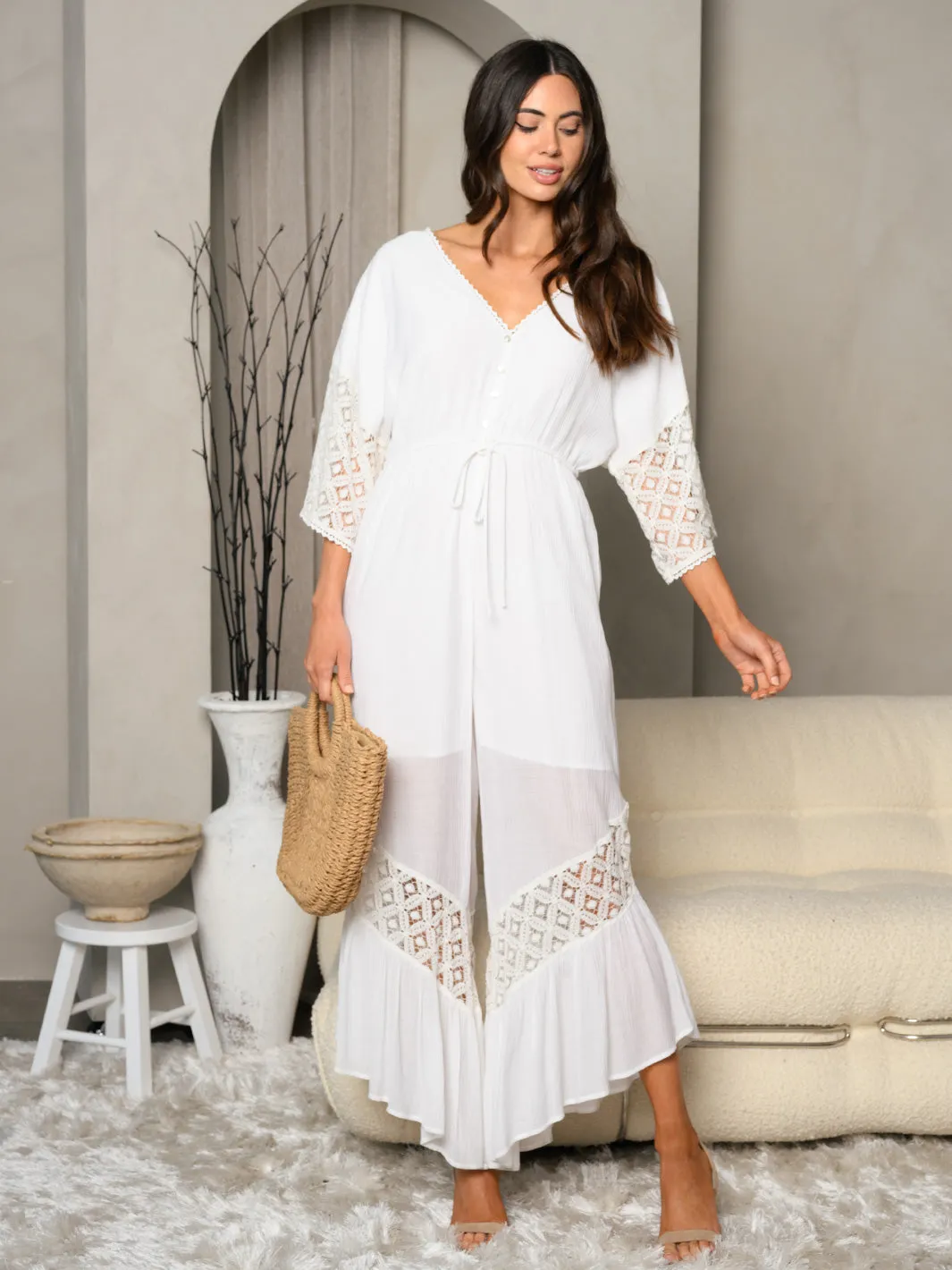 WOMEN'S BELL SLEEVES V-NECK PALAZZO JUMPSUIT