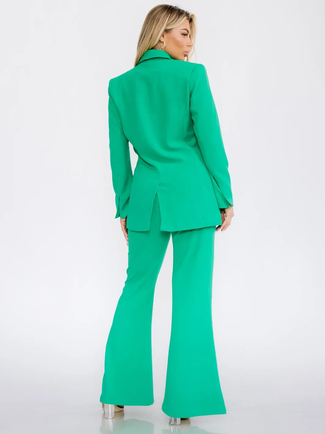 WOMEN'S LONG SLEEVE BLAZER & WIDE LEG PANTS 2PC. SET