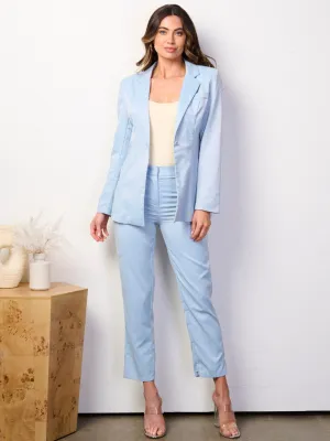 WOMEN'S LONG SLEEVE BLAZER & WIDE LEG PANTS SATIN 2PCS SET