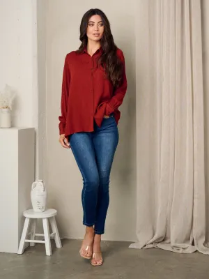 WOMEN'S LONG SLEEVE BUTTON UP SWISS DOTS TOP