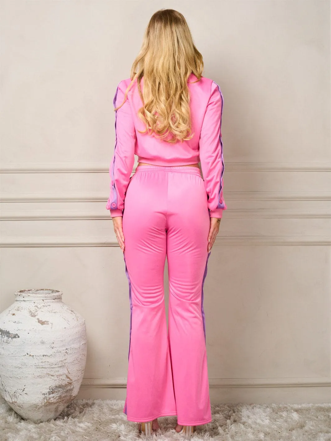 WOMEN'S LONG SLEEVE CROP JACKET & BELL LEG PANTS 2PC. SET
