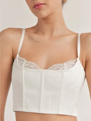 WOMEN'S SLEEVELESS LACE DETAILED CROP TOP