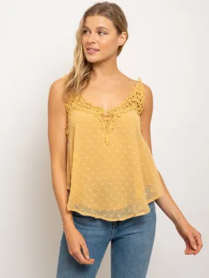 WOMEN'S SWISS DOTS CAMI W/LACE INSET TOP