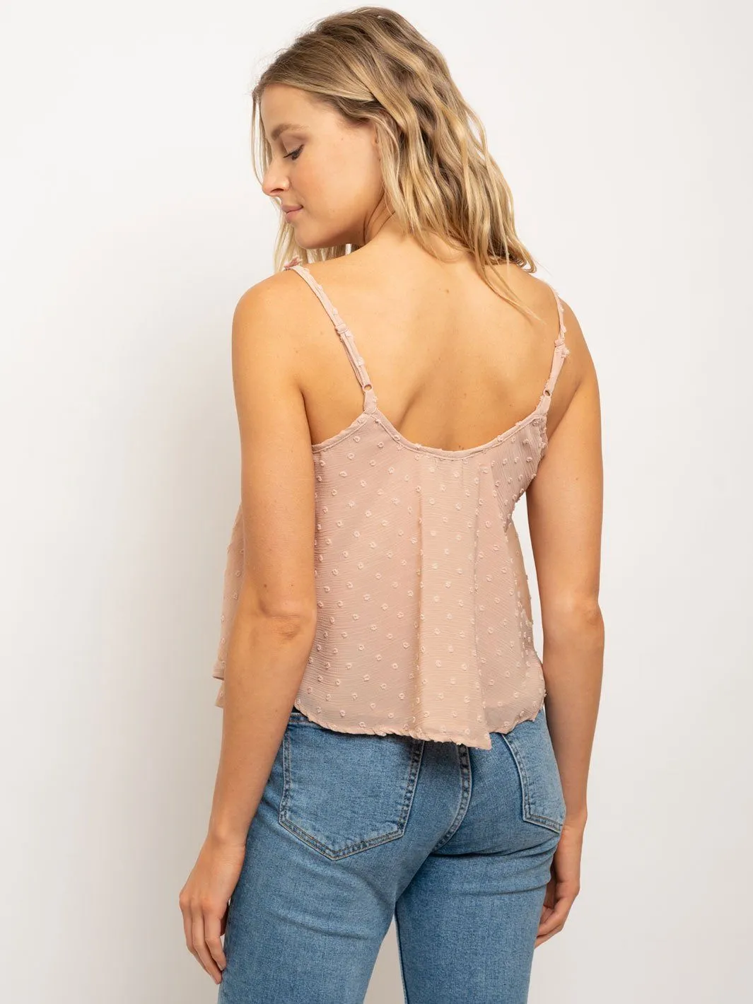 WOMEN'S SWISS DOTS CAMI W/LACE INSET TOP