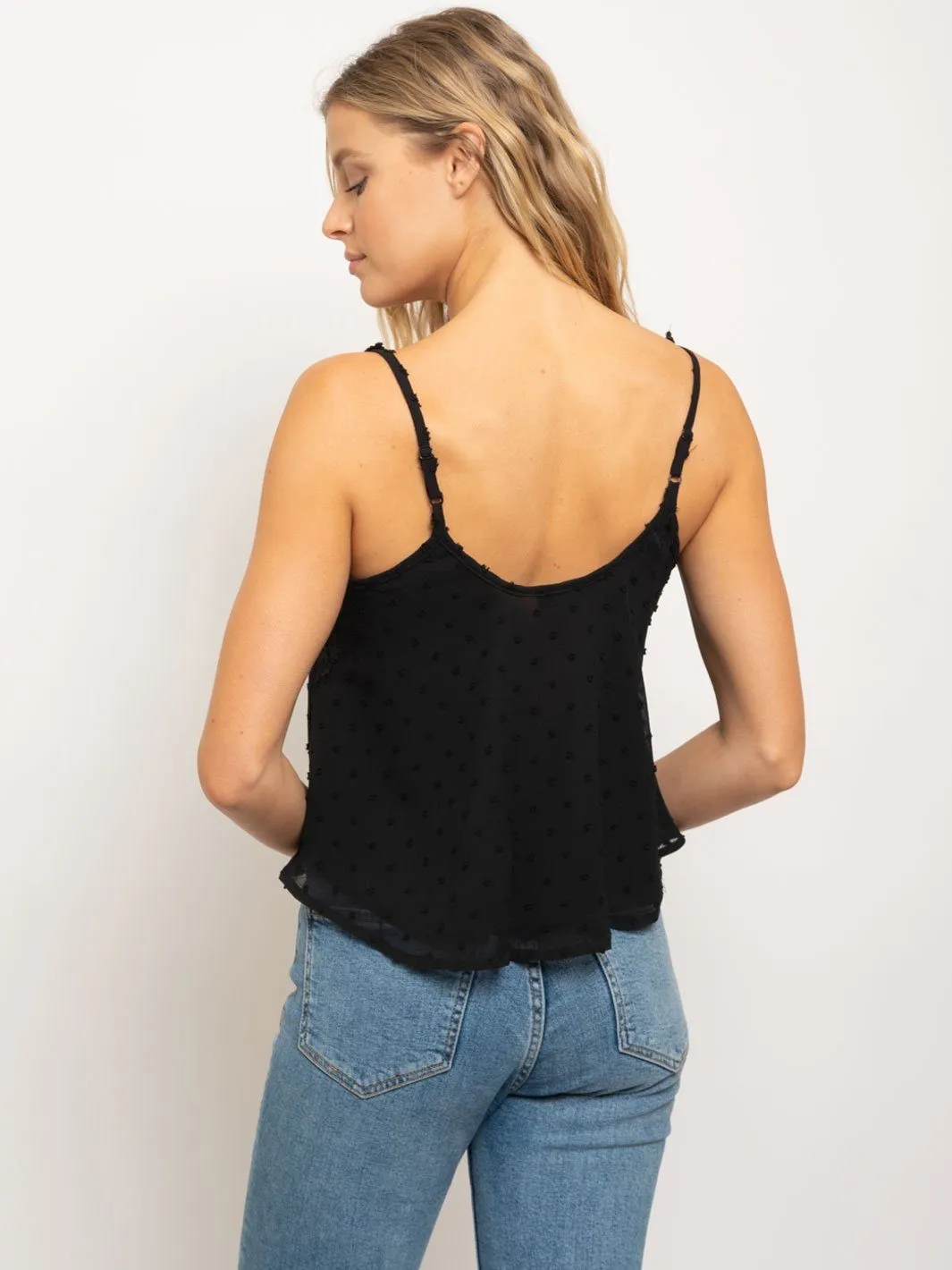 WOMEN'S SWISS DOTS CAMI W/LACE INSET TOP