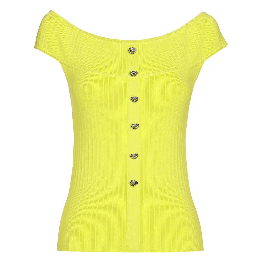 YELLOW FITTED STRETCH DRESSY TOP