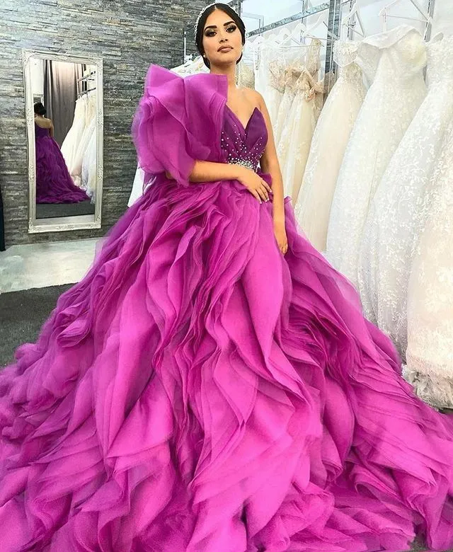 Yellow Prom Dresses Ball Gown Organza Skirt Ruffles Puffy Strapless Bodice Beaded Pageant Gowns 803101