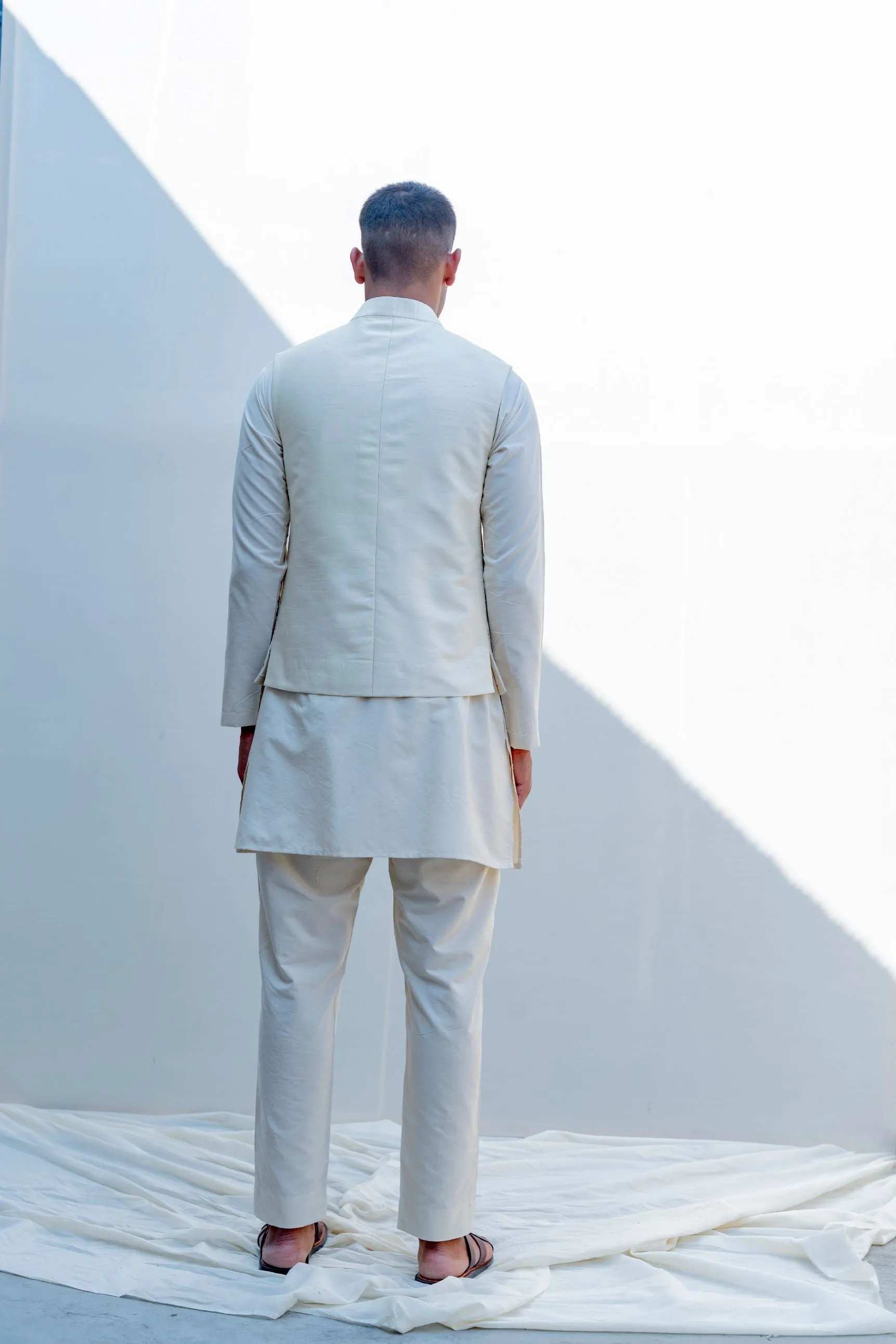 Zingaro- Off White Overlapped Cross Embroidered Jacket With Kurta Set