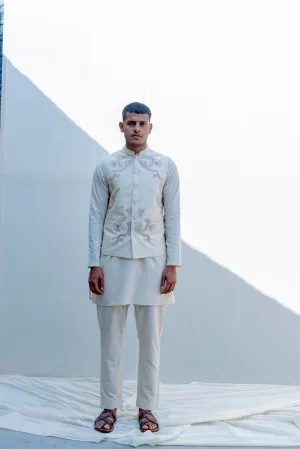 Zingaro- Off White Overlapped Cross Embroidered Jacket With Kurta Set