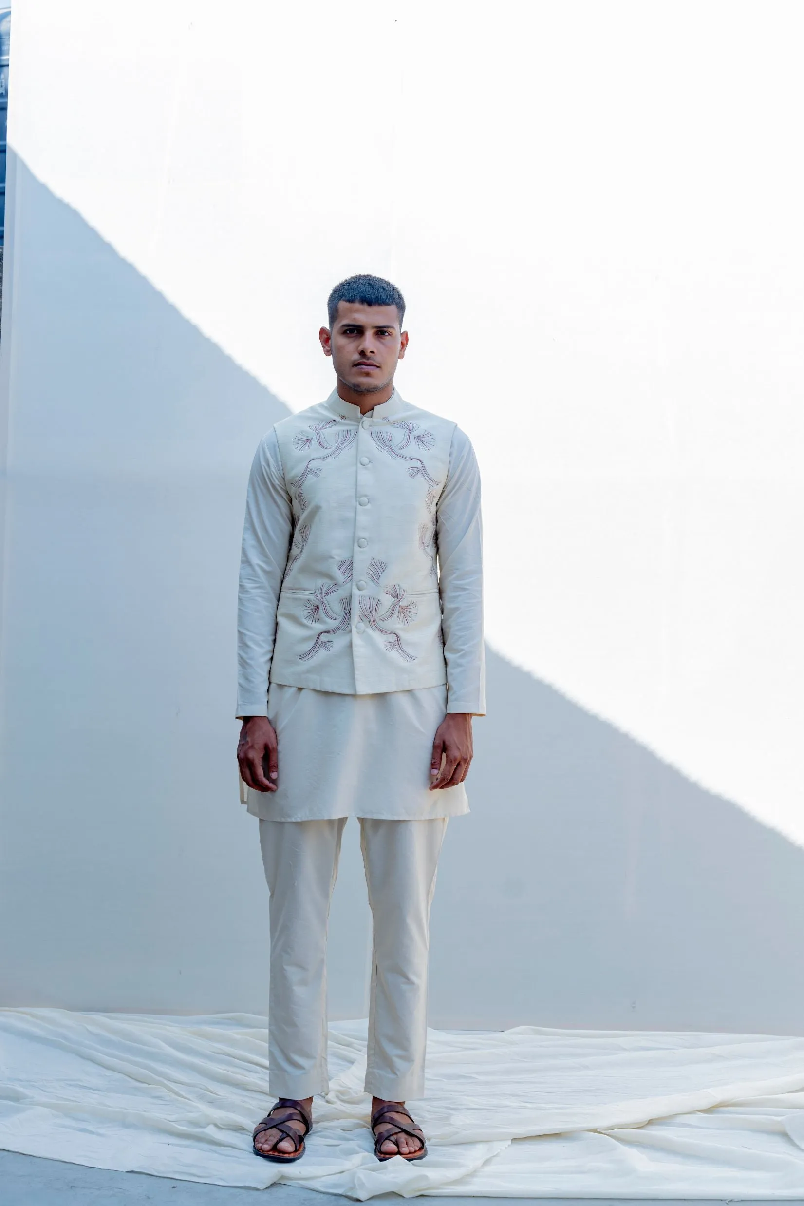 Zingaro- Off White Overlapped Cross Embroidered Jacket With Kurta Set