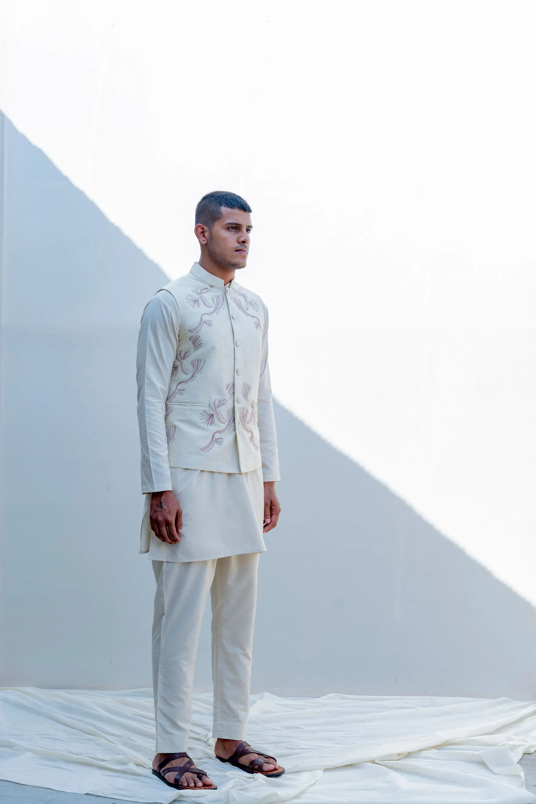 Zingaro- Off White Overlapped Cross Embroidered Jacket With Kurta Set